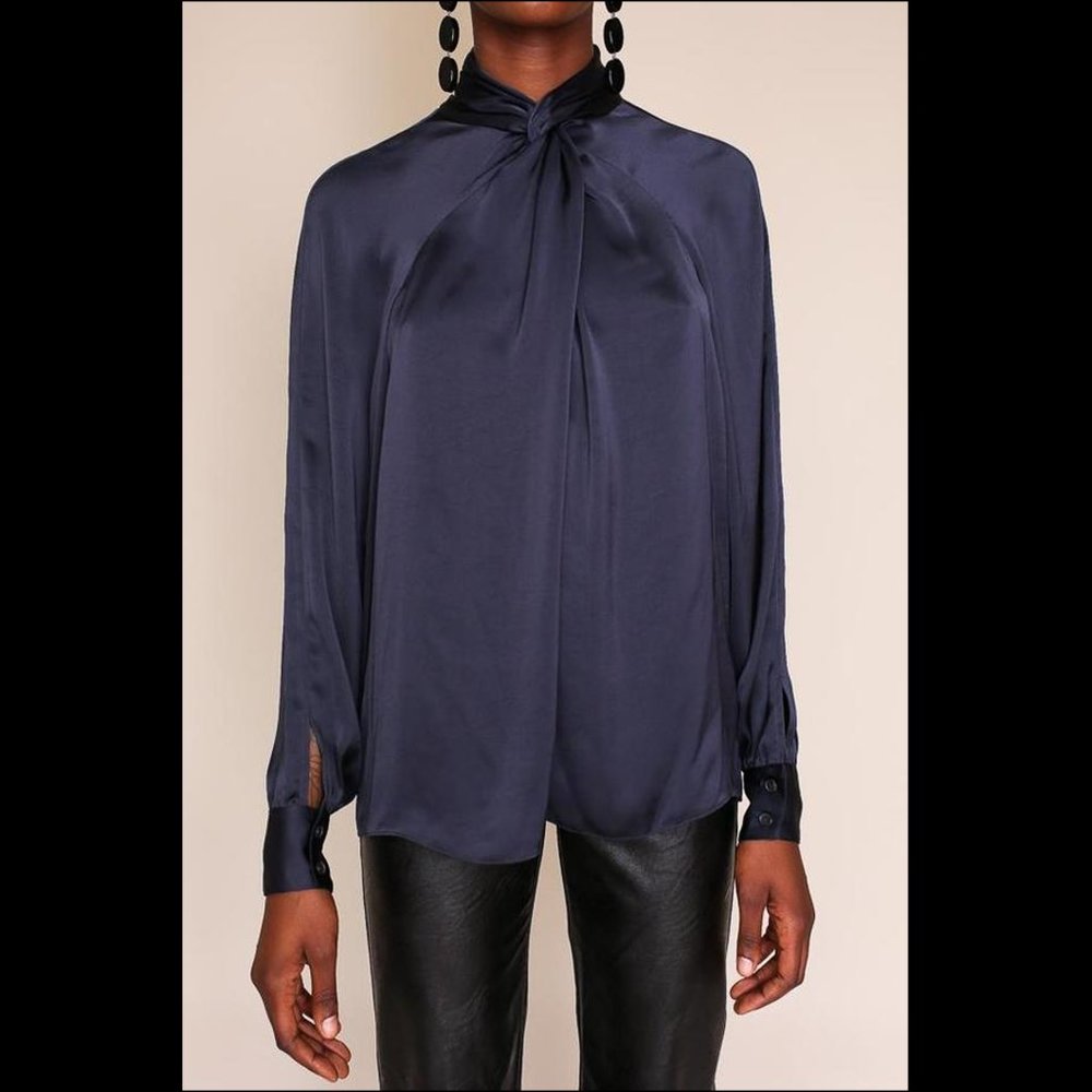 New Creatures of Comfort Coy high neck twist front balloon bishop sleeves blouse
